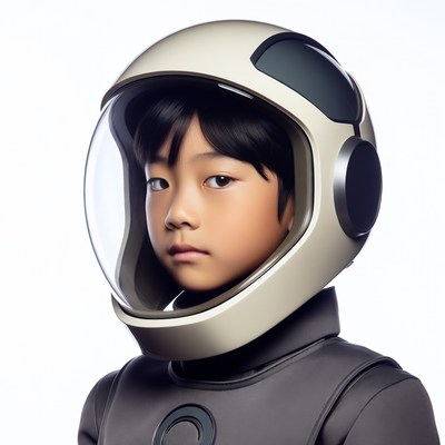 Asian boy in astronaut helmet