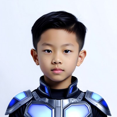 Asian boy in futuristic armor