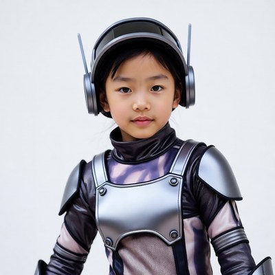 Asian girl in futuristic helmet