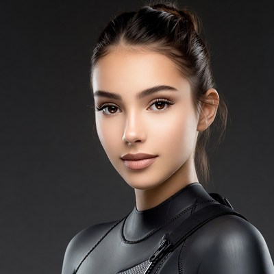 Young woman in black wetsuit