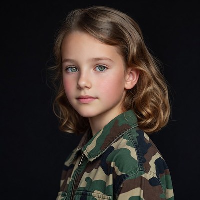 Girl in camouflage jacket portrait