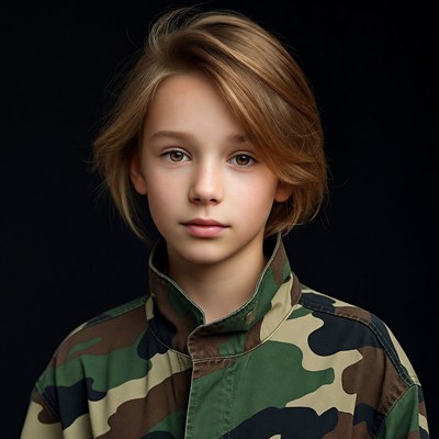 Boy in camouflage jacket portrait