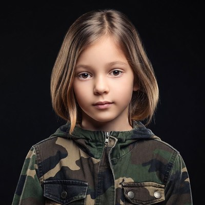 Girl in camouflage hoodie portrait