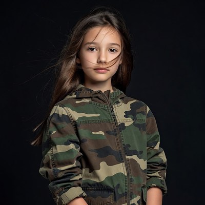 Girl in camouflage hoodie