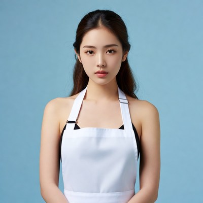 Asian woman wearing white apron