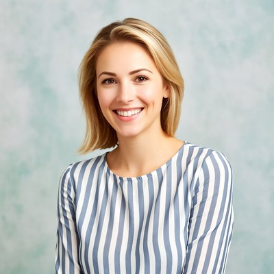 Smiling blonde woman in striped shirt