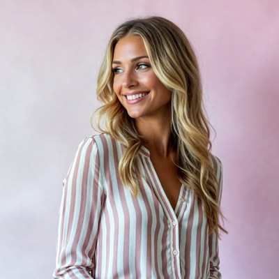 Smiling woman in striped shirt