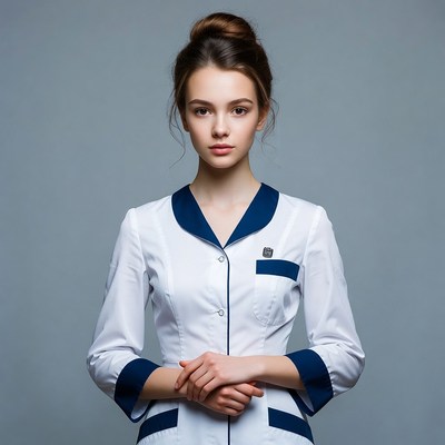Young woman in white nurse uniform