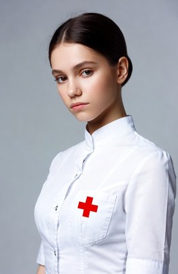 Young woman in white nurse uniform
