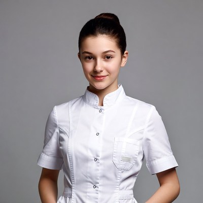 Young woman in white nurse uniform
