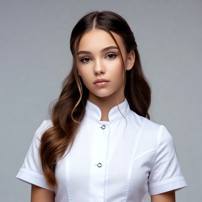 Young woman in white nurse uniform