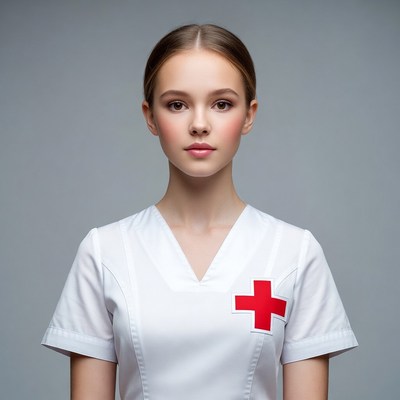 Young woman in white nurse uniform