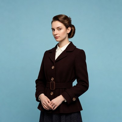 Woman in brown vintage coat