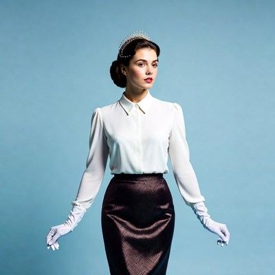 Woman in white blouse and gloves
