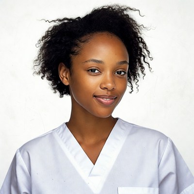African-American woman in white scrubs