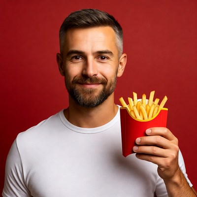 Man holding french fries