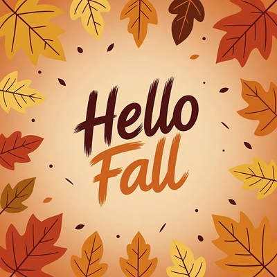 Hello Fall Leaves Illustration