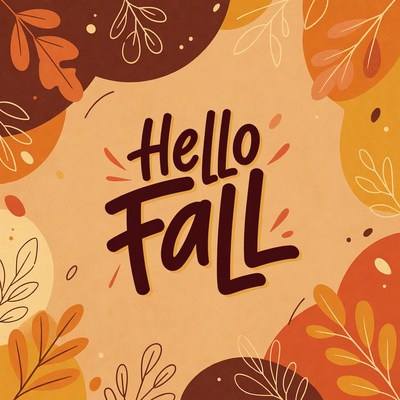 Hello Fall Text with Autumn Leaves