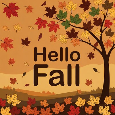 Hello Fall Tree with Autumn Leaves