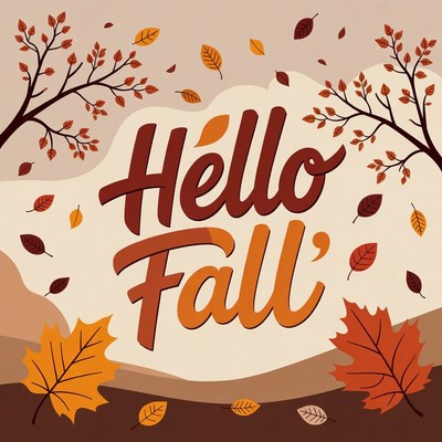 Hello Fall Clipart with Autumn Leaves