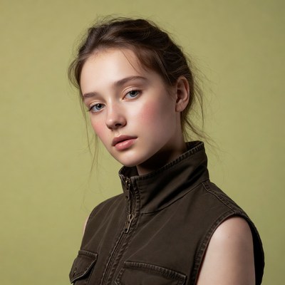 Young woman in green vest