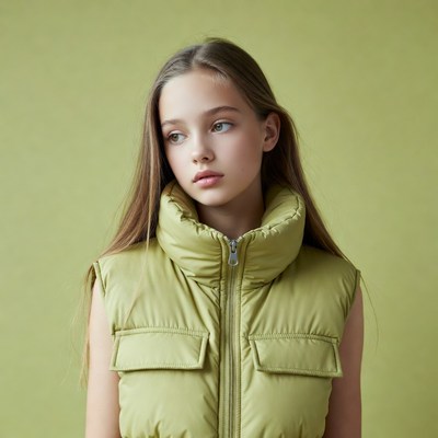 Teen girl in green puffer vest