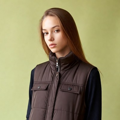 Teen girl in brown puffer vest