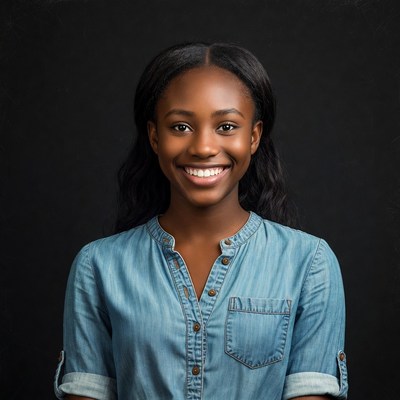 Smiling African-American woman in denim shirt