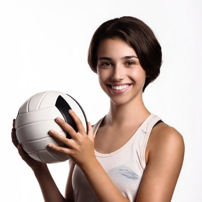 Smiling woman holding volleyball