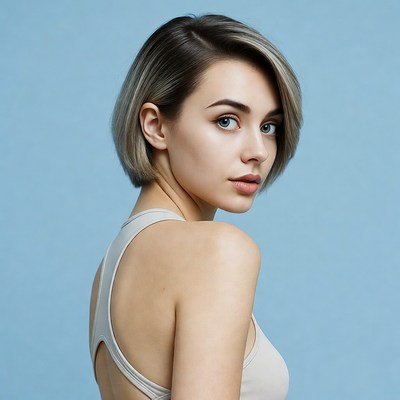 Woman with short gray hair profile view