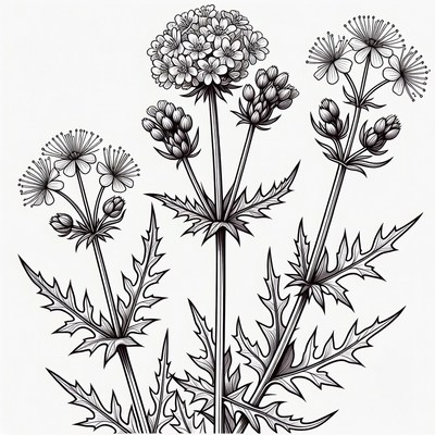 Black and White Yarrow Flowers Illustration