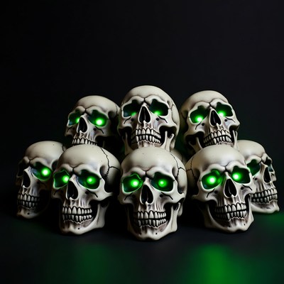 Pile of Glowing Green Eyed Skulls