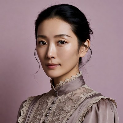 Asian woman in lace Victorian blouse
