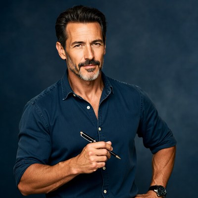 Handsome man holding pen