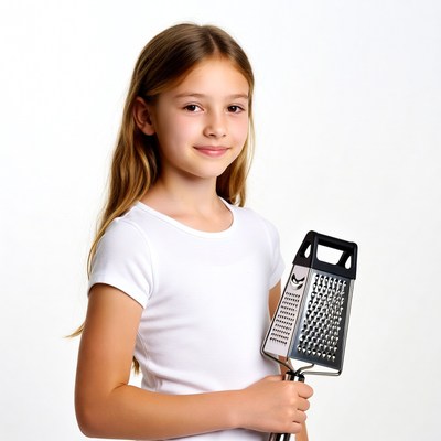 Girl holding cheese grater