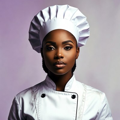 African-American woman in chef uniform