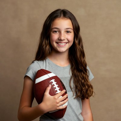Girl holding football smiling