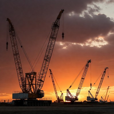 Cranes at Sunset Construction Site