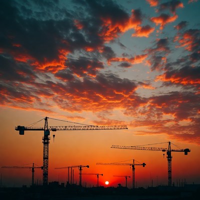 Construction Cranes at Sunset