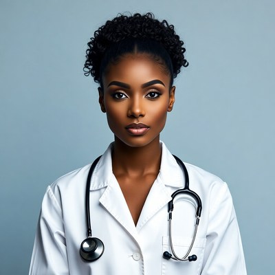 African-American woman doctor with stethoscope