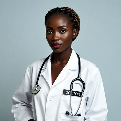 African-American woman doctor with stethoscope