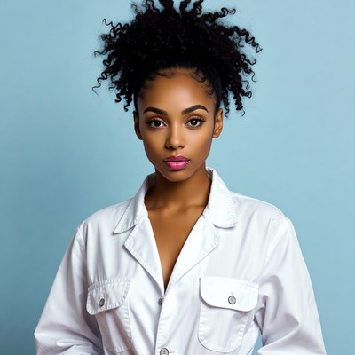 African-American woman in white lab coat