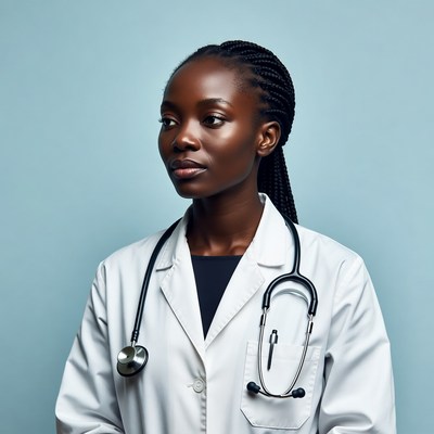 African-American woman doctor with stethoscope
