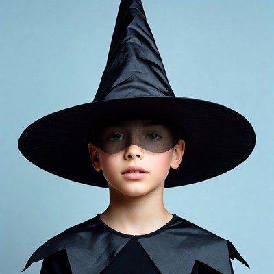 Boy wearing witch hat costume