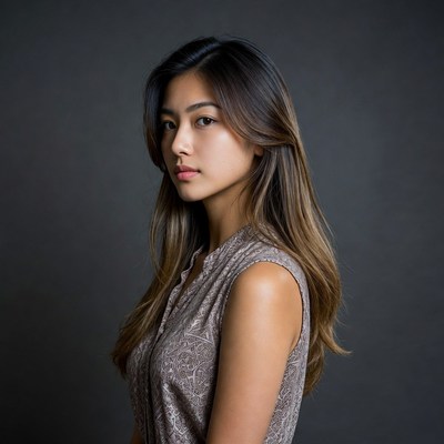 Asian woman in profile view