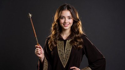 Woman holding magic wand in robe