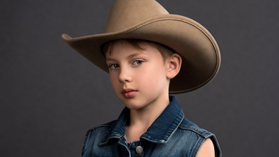 Boy wearing cowboy hat and vest
