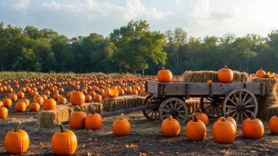 Pumpkin Patch with Hay Wagon