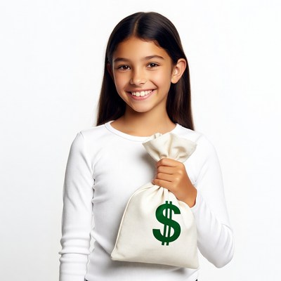 Girl holding money bag