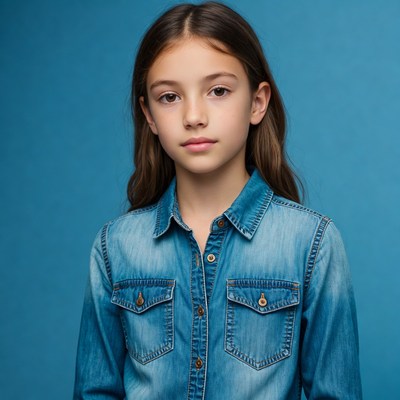 Girl in denim shirt on blue background